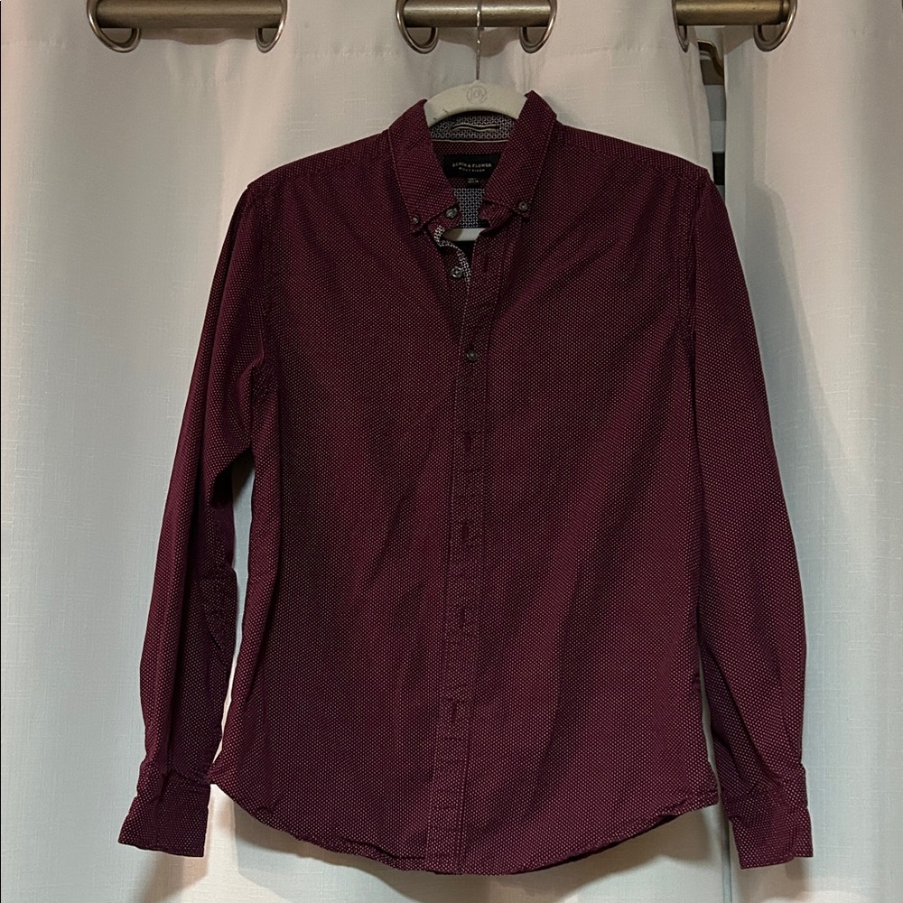 DENIM & FLOWER Ricky Singh Maroon Burgundy Polkadot Button Up SHIRT Men's long S